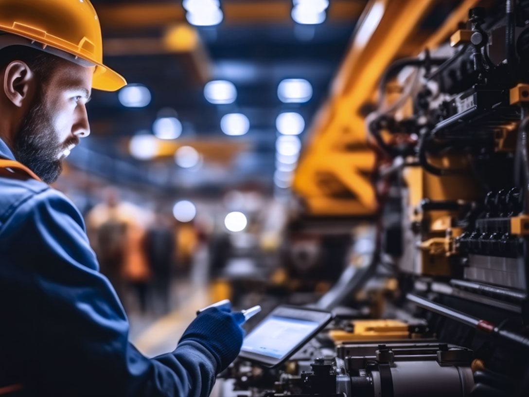 Operatore in uno stabilimento industriale intento a lavorare con Sistemi automatizzati e informatizzati