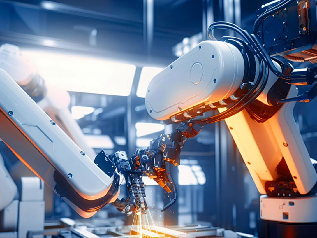 Foto di robot e tecnologie di automazione impiegati in contesti industriali