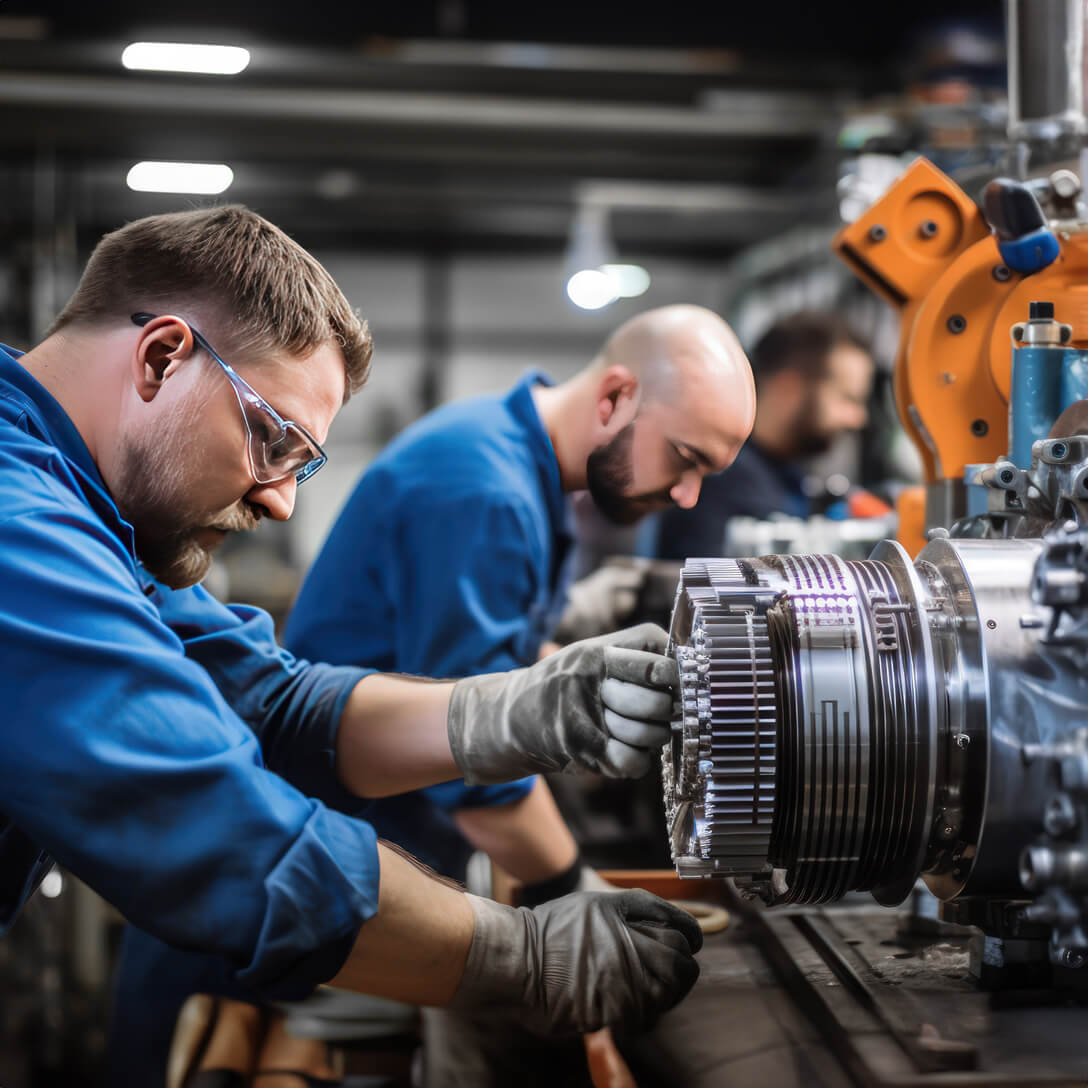 Foto di operatori industriali intenti a effettuare il Revamping di macchinari