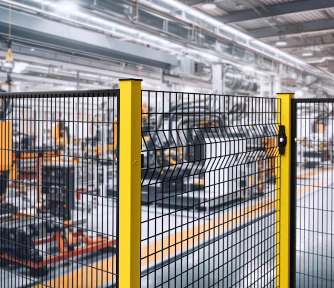 Primo piano delle Protezioni Perimetrali Satech AdaptaGuard installate all'interno di uno stabilimento industriale