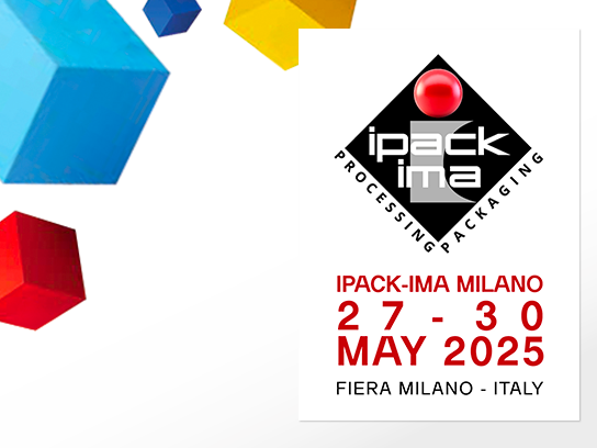 Banner della fiera IPACK-IMA-2025 (Milano, Italia).