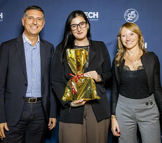 Award ceremony for Satech employees during a company dinner.